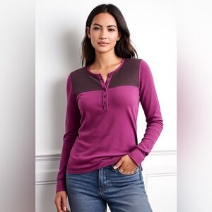 Eddie Bauer Burgundy Thermal Knit Henley – Women’s Small Long Sleeve Outdoor